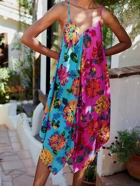 Anthropologie Flowy Dress Floral Pink Blue Spaghetti Straps Size XS S Women's